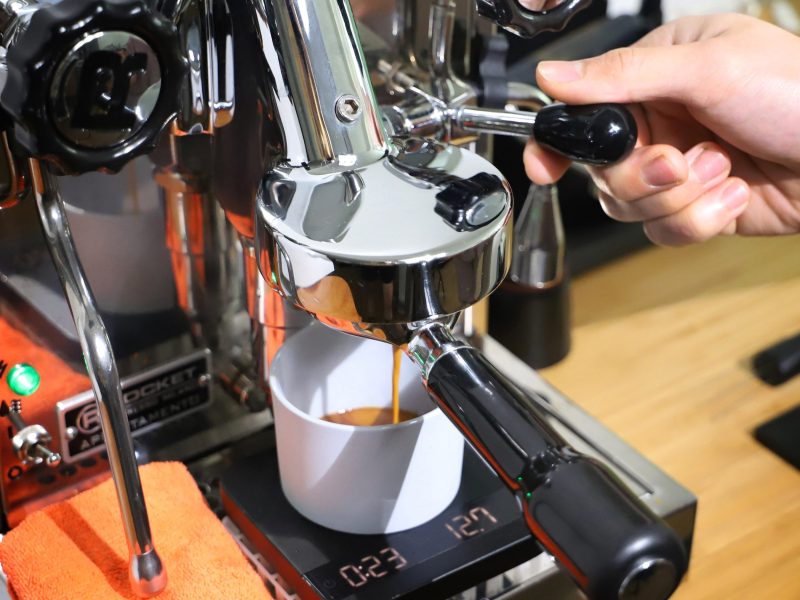 Joe Reyes of Grafika pulls a shot of espresso for a latte