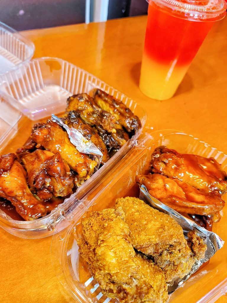 Chicken wings and lemonade from Soul Wingz, a soul food restaurant in Washington, D.C.